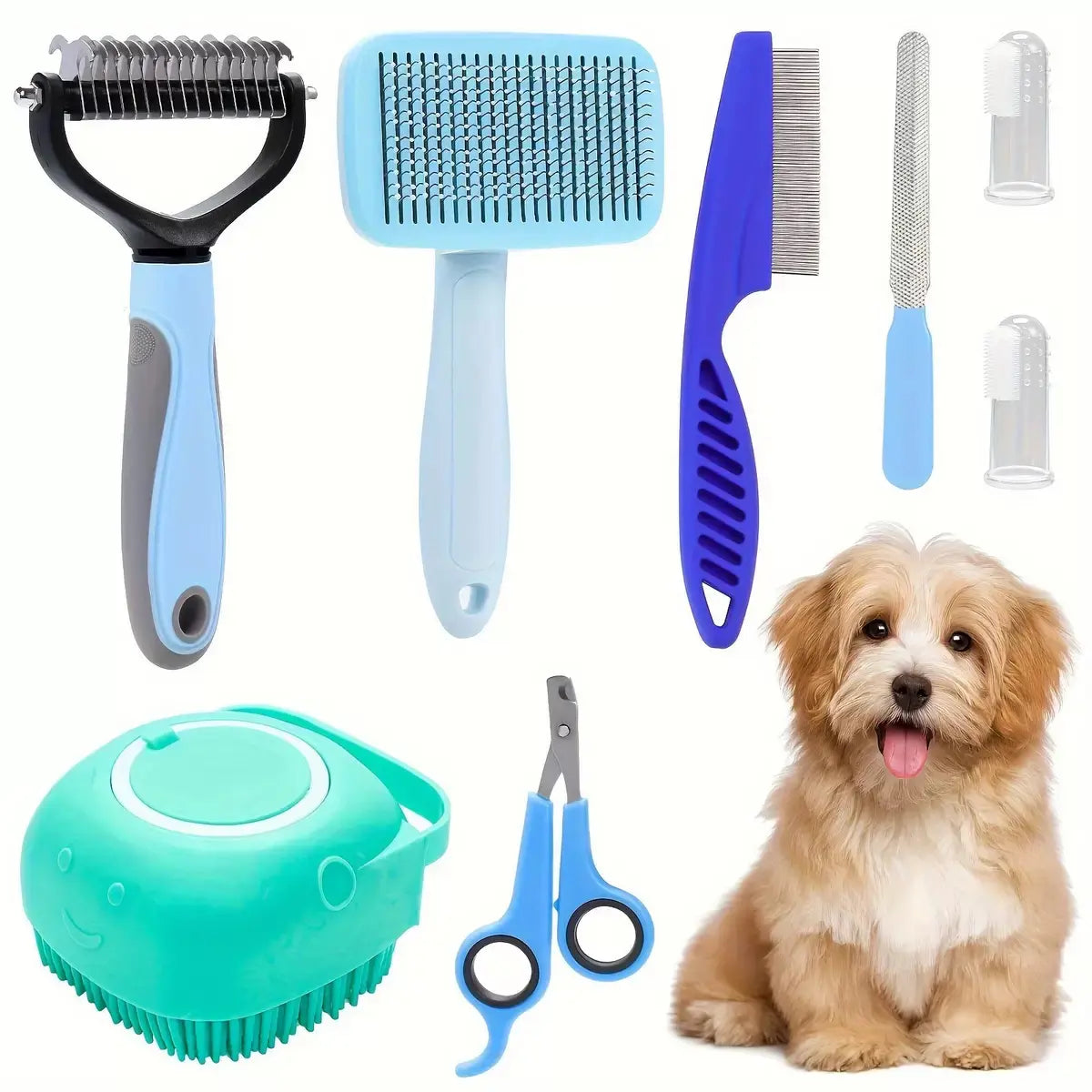 8-In-1 Pet Grooming Kit - Dog & Cat Brush Set with Dematting Comb, Slicker Brush, Nail Clipper & Trimmer - Removes Tangles, Shedding Hair, Dirt & Mats,Your PetāS Coat Tangle-Free & Shiny, Stress-Free Dog Cat Grooming,Pet Products, Cat Stuff, Hair Cleaner