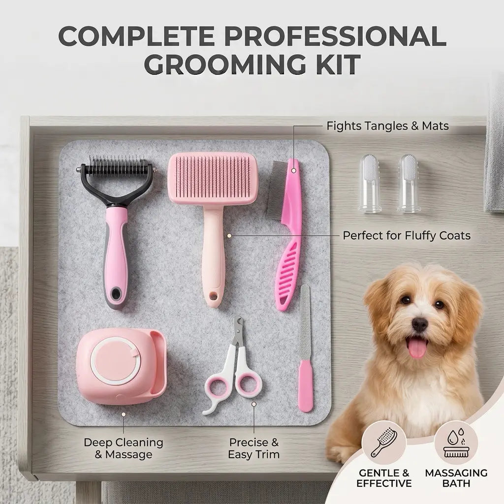 8-In-1 Pet Grooming Kit - Dog & Cat Brush Set with Dematting Comb, Slicker Brush, Nail Clipper & Trimmer - Removes Tangles, Shedding Hair, Dirt & Mats,Your Pet’S Coat Tangle-Free & Shiny, Stress-Free Dog Cat Grooming,Pet Products, Cat Stuff, Hair Cleaner