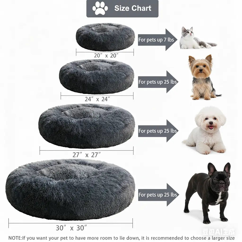 BFPETHOME Calming Donut Dog & Cat Bed - 25D Foam Cushioned, Anti-Anxiety Snap Design, Deep Sleep Support, Fluffy Bedding, Machine Washable, Cold Water Safe, 30X30X8 In, Navy Grey, for 45 Lbs Small Dogs/Large Cats