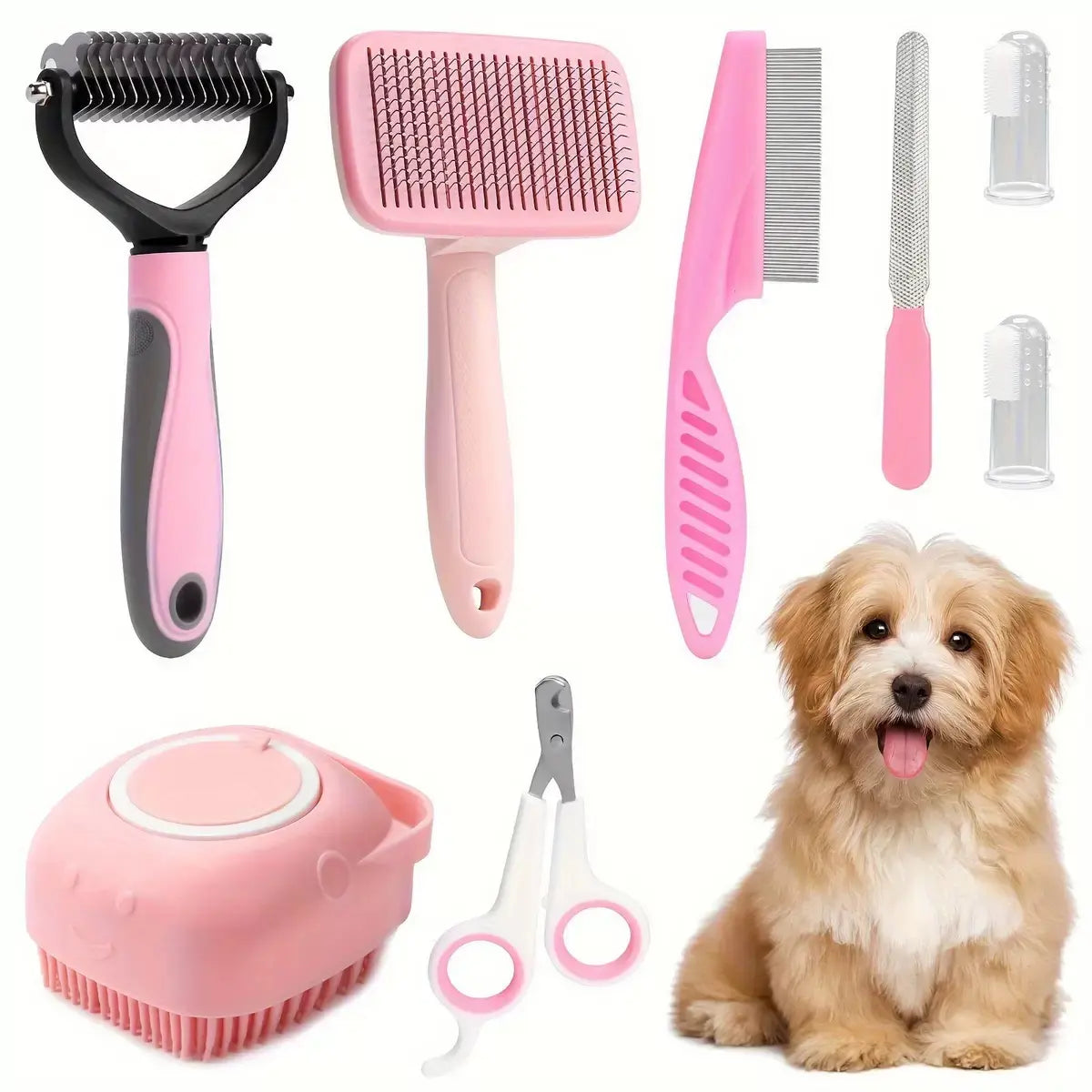 8-In-1 Pet Grooming Kit - Dog & Cat Brush Set with Dematting Comb, Slicker Brush, Nail Clipper & Trimmer - Removes Tangles, Shedding Hair, Dirt & Mats,Your Pet’S Coat Tangle-Free & Shiny, Stress-Free Dog Cat Grooming,Pet Products, Cat Stuff, Hair Cleaner