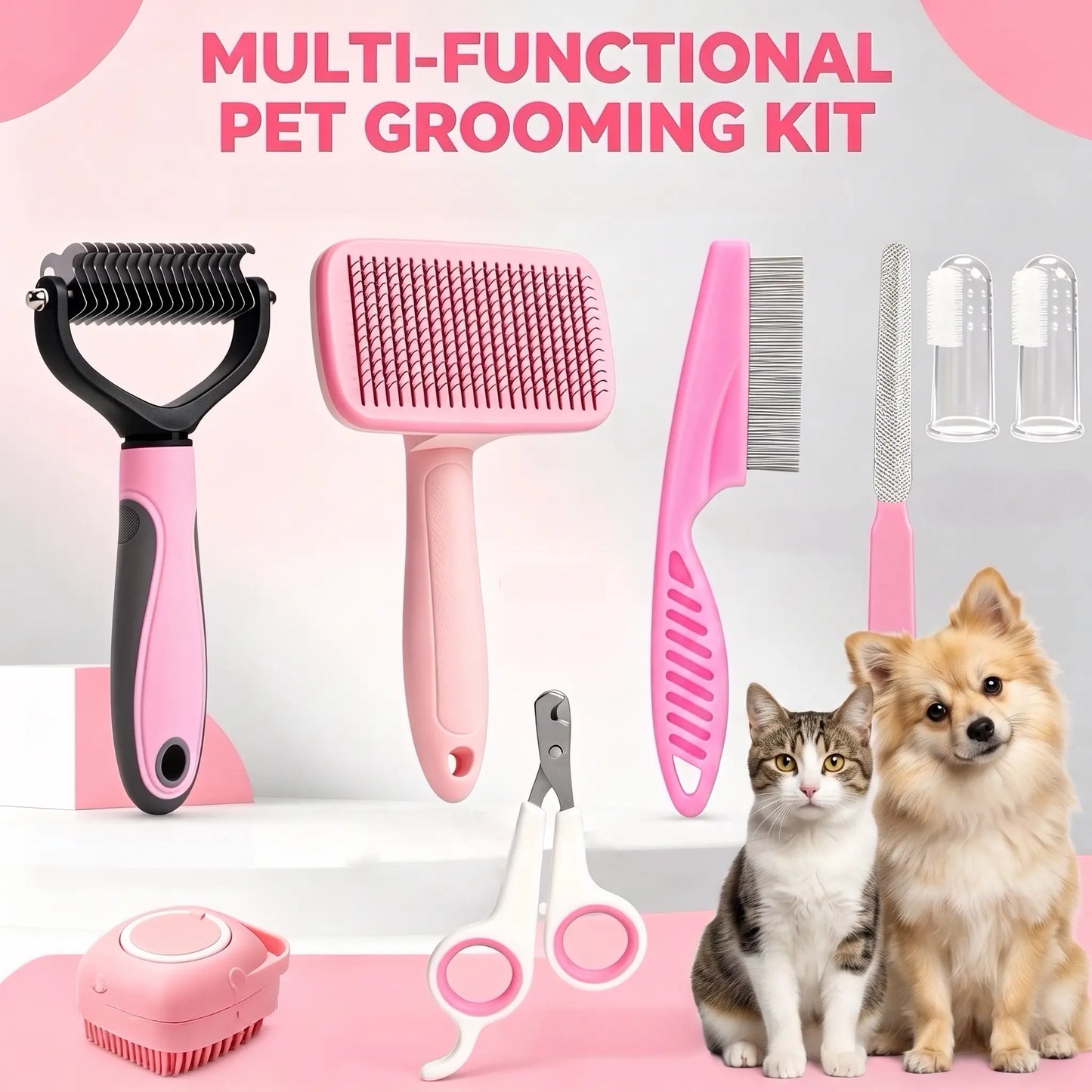 8-In-1 Pet Grooming Kit - Dog & Cat Brush Set with Dematting Comb, Slicker Brush, Nail Clipper & Trimmer - Removes Tangles, Shedding Hair, Dirt & Mats,Your Pet’S Coat Tangle-Free & Shiny, Stress-Free Dog Cat Grooming,Pet Products, Cat Stuff, Hair Cleaner