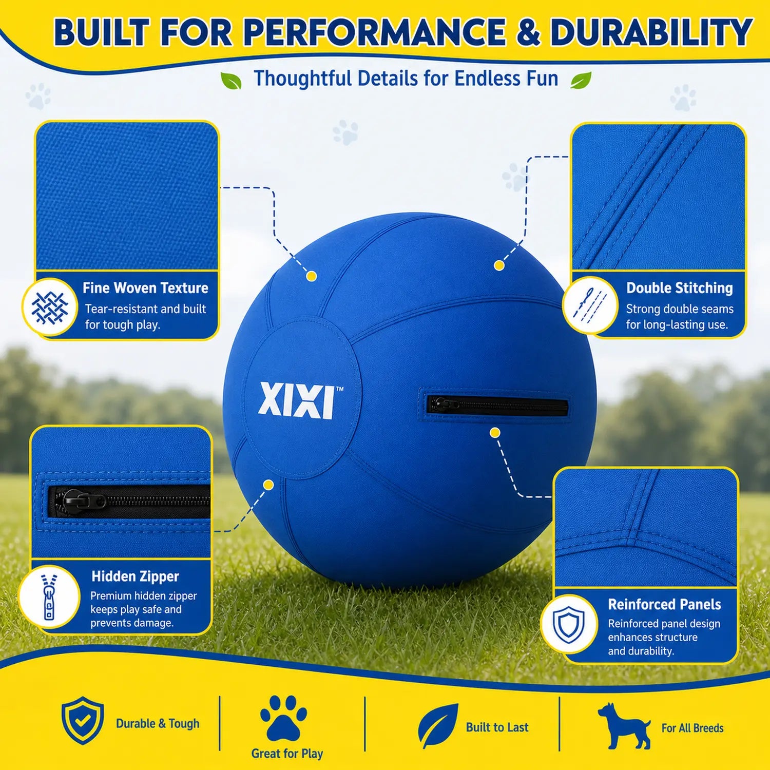 Xixipup Outdoor Interactive Herding Ball for High-Energy Dogs - Heavy-Duty Oxford Fabric, Inflatable Exercise & Training Toy, Easy to Clean, 18/22/25 in Camping Essentials