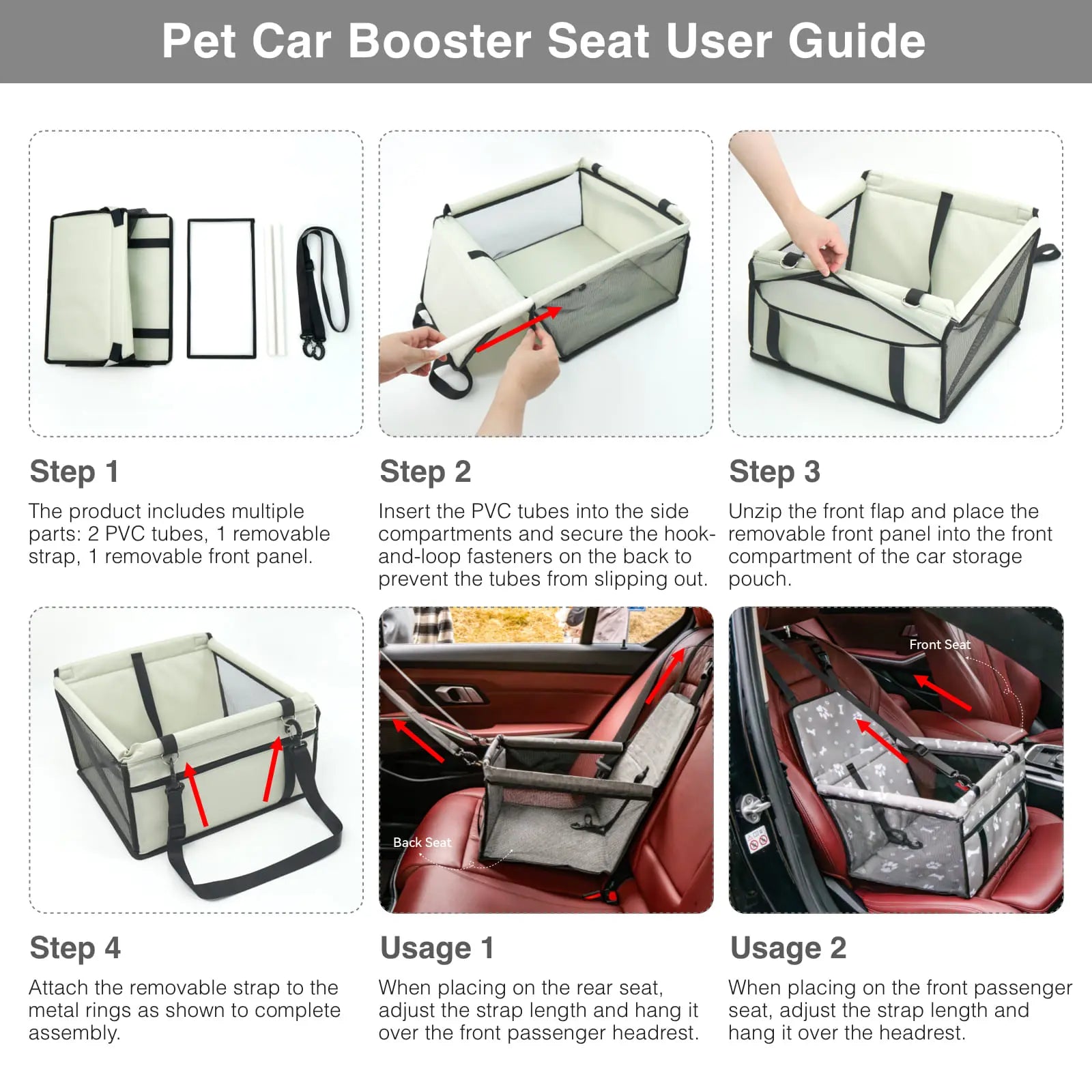 Pet Car Seat – Foldable Travel Safety Booster for Cats & Dogs | Breathable & Easy to Clean with Large Space | Fits Front & Back Seats, Easy to Assemble, Dogaccessories