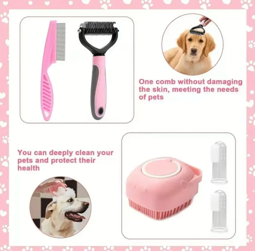8-In-1 Pet Grooming Kit - Dog & Cat Brush Set with Dematting Comb, Slicker Brush, Nail Clipper & Trimmer - Removes Tangles, Shedding Hair, Dirt & Mats,Your Pet’S Coat Tangle-Free & Shiny, Stress-Free Dog Cat Grooming,Pet Products, Cat Stuff, Hair Cleaner