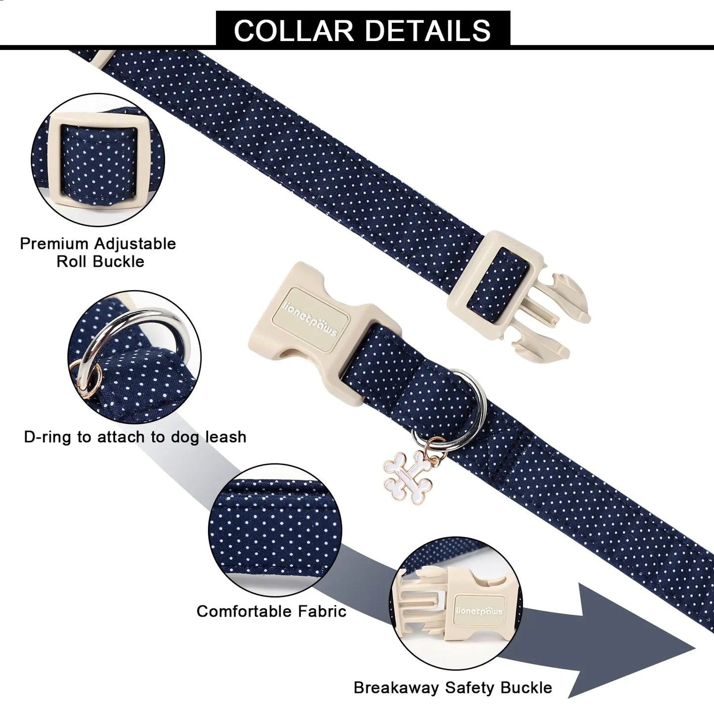 Lionet Paws Blue Summer Dog Collar - Cute Anchor Graphic Pendant, Non-Stretchy, Hand Wash Only for Small-Medium Male Dogs, Collars