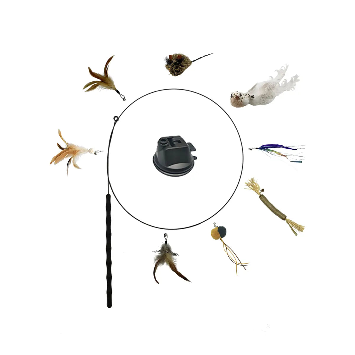 (10 Pack) Interactive Bird Simulation Cat Toy Set with Foam, Plaque Removal, Self-Holding Suction Base, Replacement Birds, Feathers, Bells, Simulated Mouse, Silvervine Stick, Encourages Self-Play for Indoor Cats & Healthy Gums Cat Toys Cat Stuff