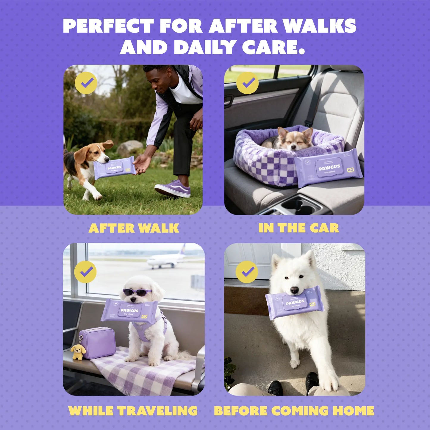PAWCUS Premium Dog Wipes - 120 Count Smart Pack (3-Pack Bundle) | Made from 100% Plant-Based Viscose