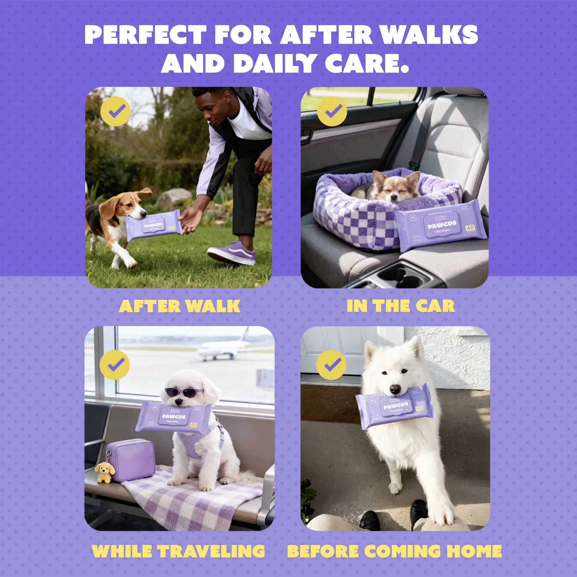 PAWCUS Premium Dog Wipes - 120 Count Smart Pack (3-Pack Bundle) | Made from 100% Plant-Based Viscose