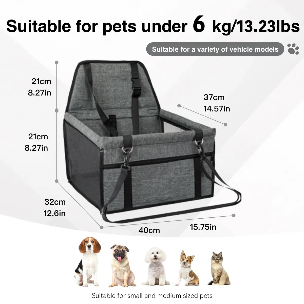 Pet Car Seat – Foldable Travel Safety Booster for Cats & Dogs | Breathable & Easy to Clean with Large Space | Fits Front & Back Seats, Easy to Assemble, Dogaccessories