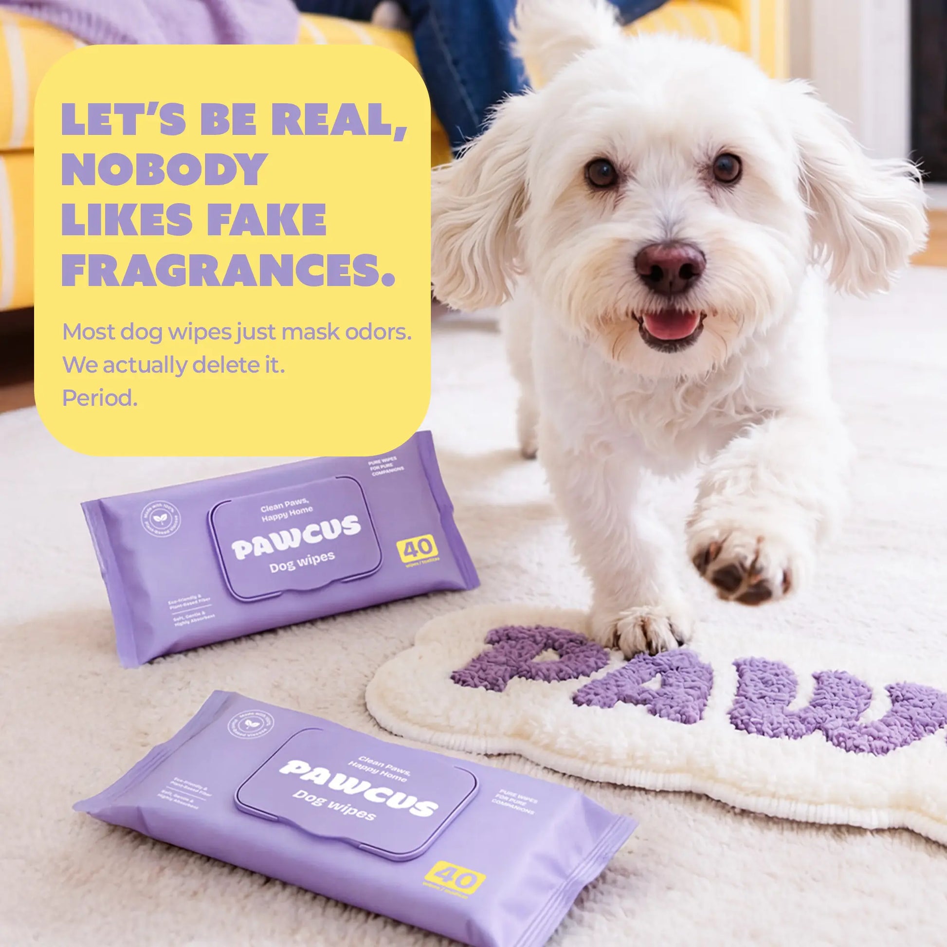 PAWCUS Premium Dog Wipes - 120 Count Smart Pack (3-Pack Bundle) | Made from 100% Plant-Based Viscose