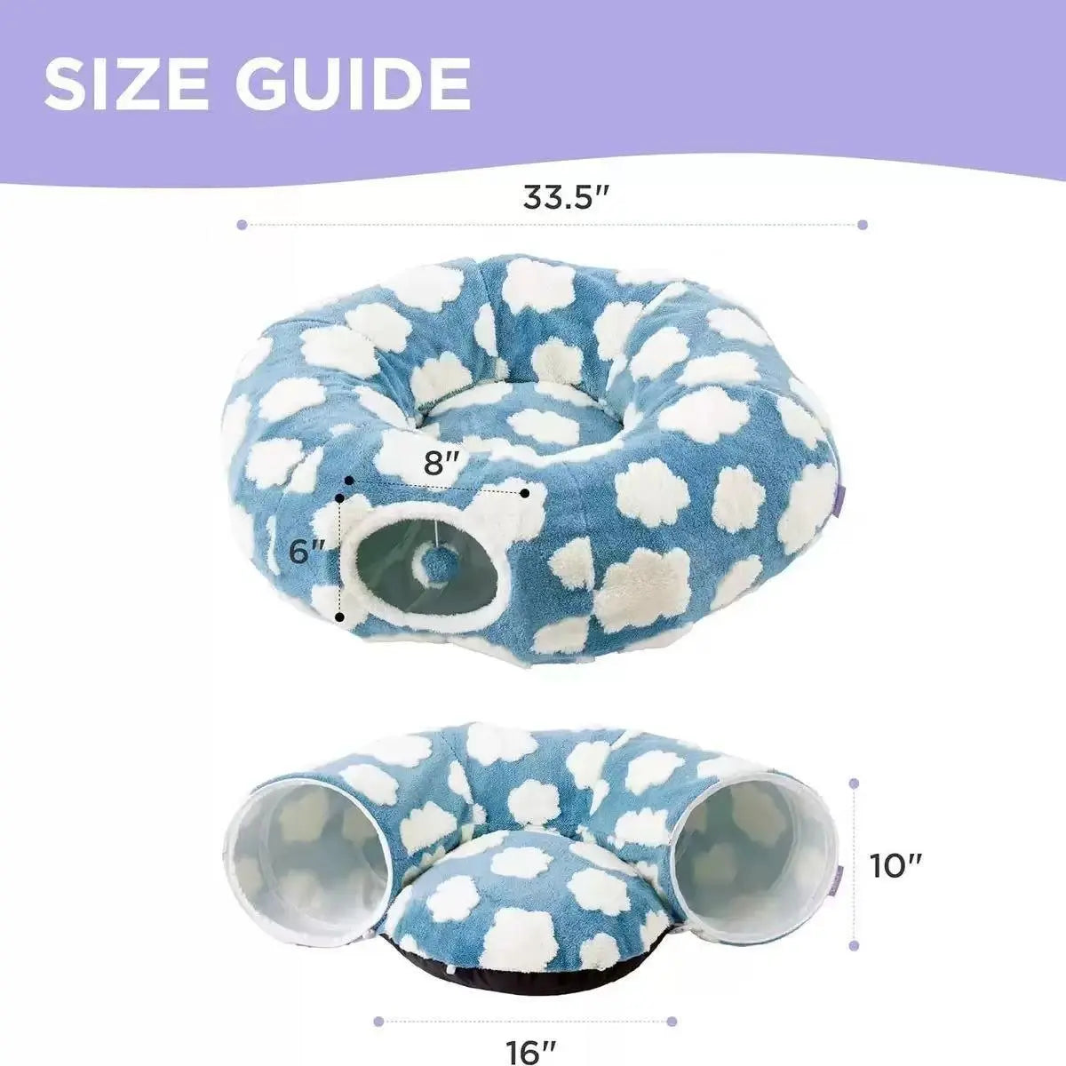 Large Cat Tunnel Bed for Indoor Cats - Cute Cat Donut Tunnel Toys for Small Large Cats with Washable Circle Cushion, round Pet Peekaboo Cave Toy for Kitten/Puppy/Rabbit, Standard Blue