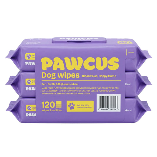 PAWCUS Premium Dog Wipes - 120 Count Smart Pack (3-Pack Bundle) | Made from 100% Plant-Based Viscose