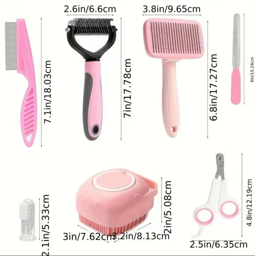8-In-1 Pet Grooming Kit - Dog & Cat Brush Set with Dematting Comb, Slicker Brush, Nail Clipper & Trimmer - Removes Tangles, Shedding Hair, Dirt & Mats,Your Pet’S Coat Tangle-Free & Shiny, Stress-Free Dog Cat Grooming,Pet Products, Cat Stuff, Hair Cleaner