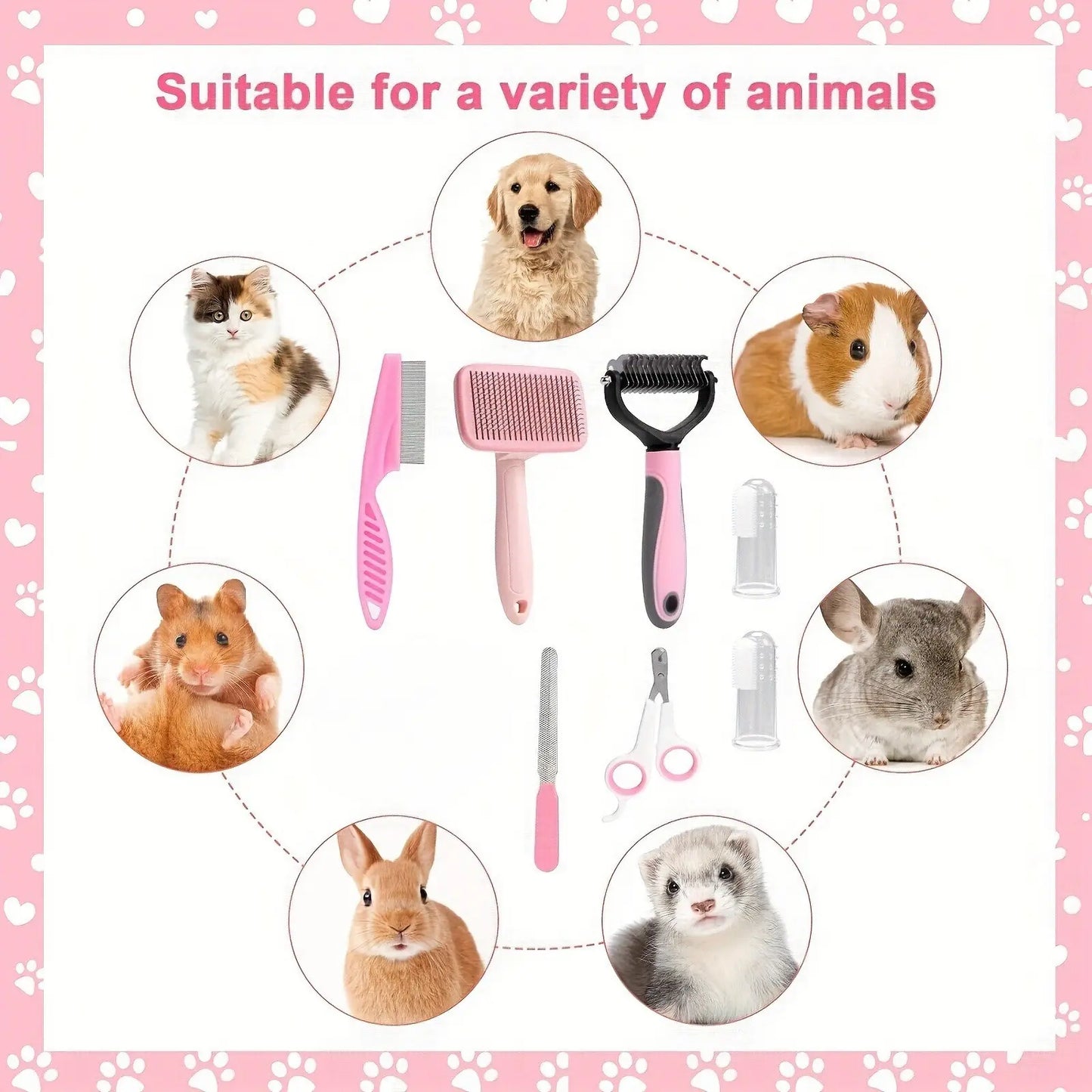 8-In-1 Pet Grooming Kit - Dog & Cat Brush Set with Dematting Comb, Slicker Brush, Nail Clipper & Trimmer - Removes Tangles, Shedding Hair, Dirt & Mats,Your Pet’S Coat Tangle-Free & Shiny, Stress-Free Dog Cat Grooming,Pet Products, Cat Stuff, Hair Cleaner