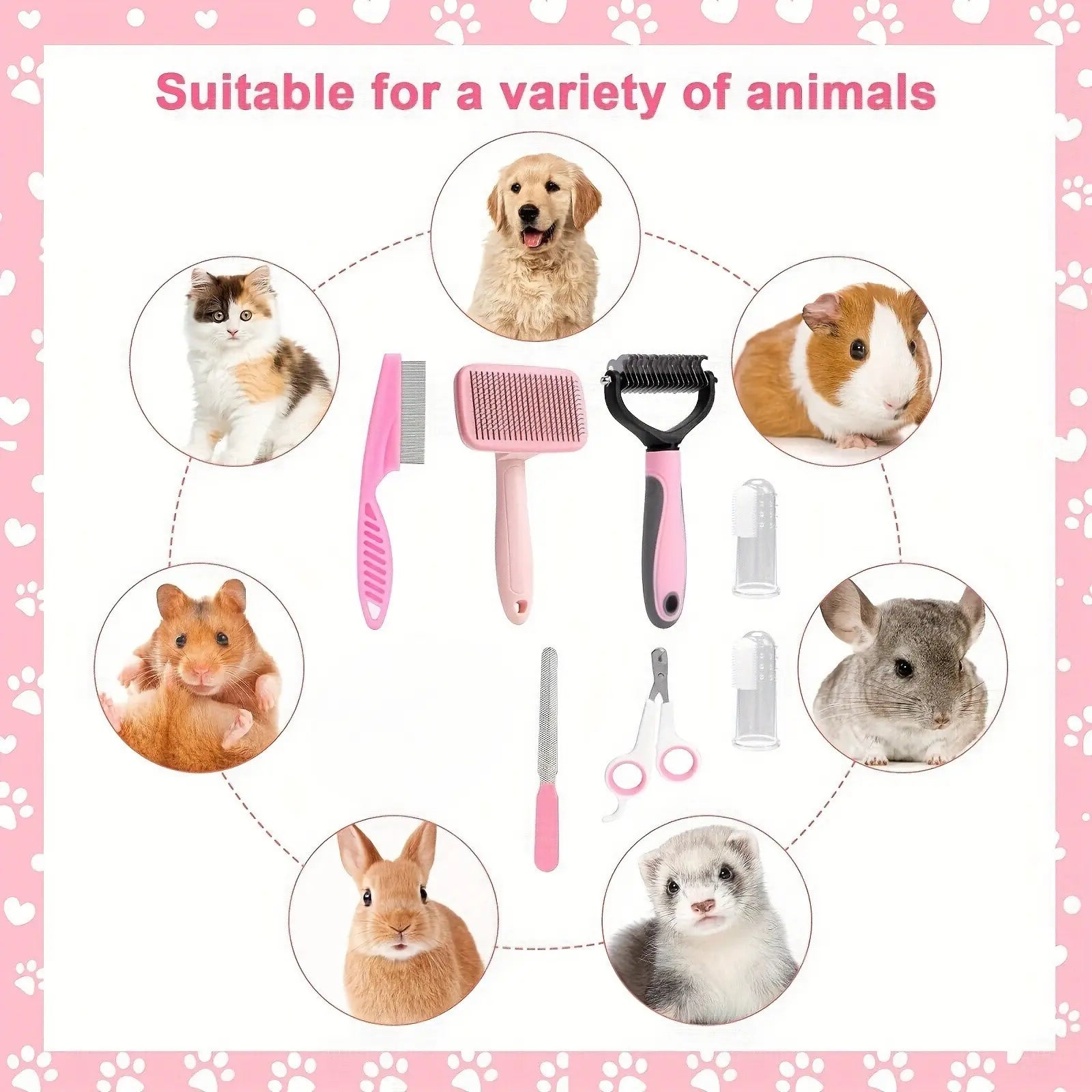8-In-1 Pet Grooming Kit - Dog & Cat Brush Set with Dematting Comb, Slicker Brush, Nail Clipper & Trimmer - Removes Tangles, Shedding Hair, Dirt & Mats,Your Pet’S Coat Tangle-Free & Shiny, Stress-Free Dog Cat Grooming,Pet Products, Cat Stuff, Hair Cleaner