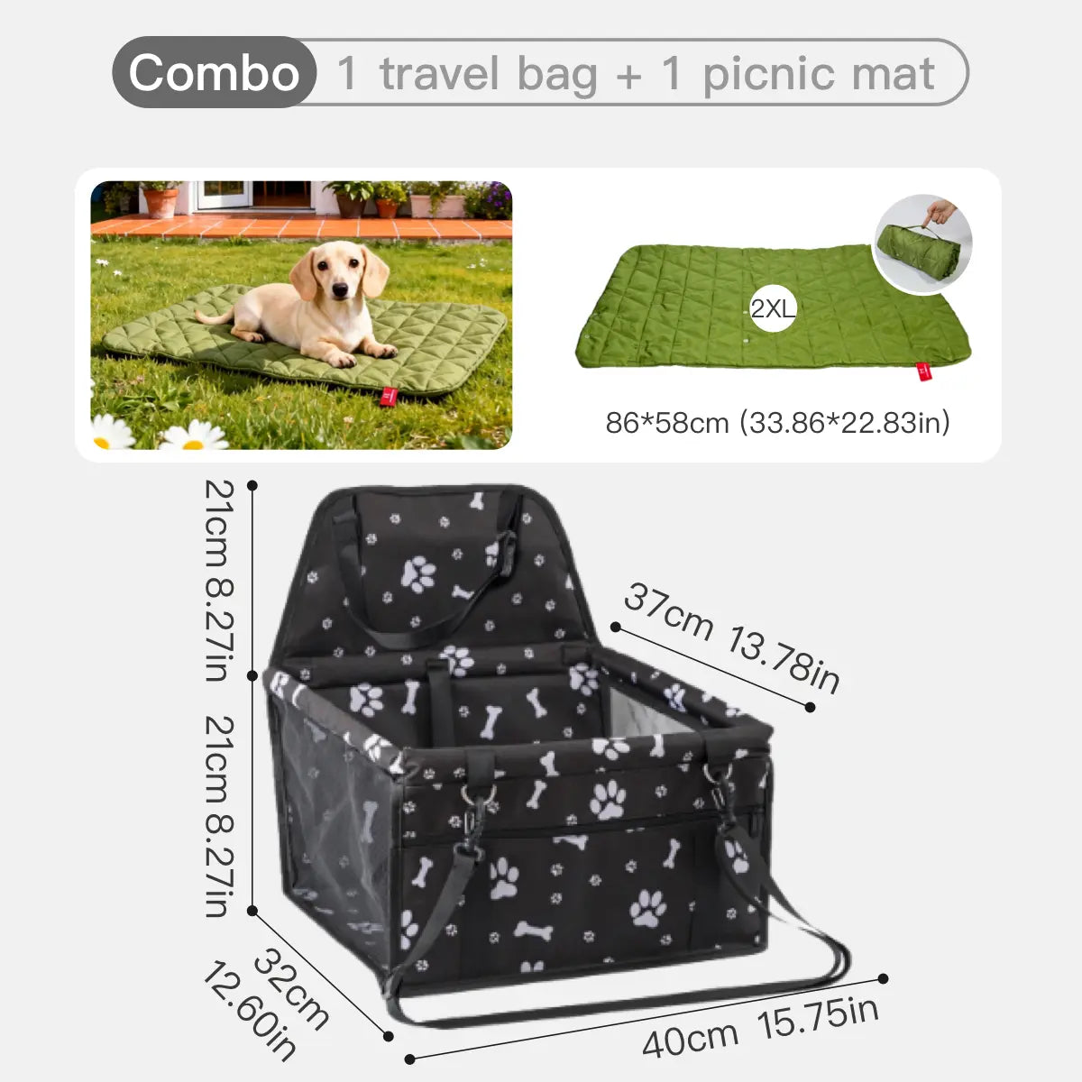 Pet Car Seat – Foldable Travel Safety Booster for Cats & Dogs | Breathable & Easy to Clean with Large Space | Fits Front & Back Seats, Easy to Assemble, Dogaccessories