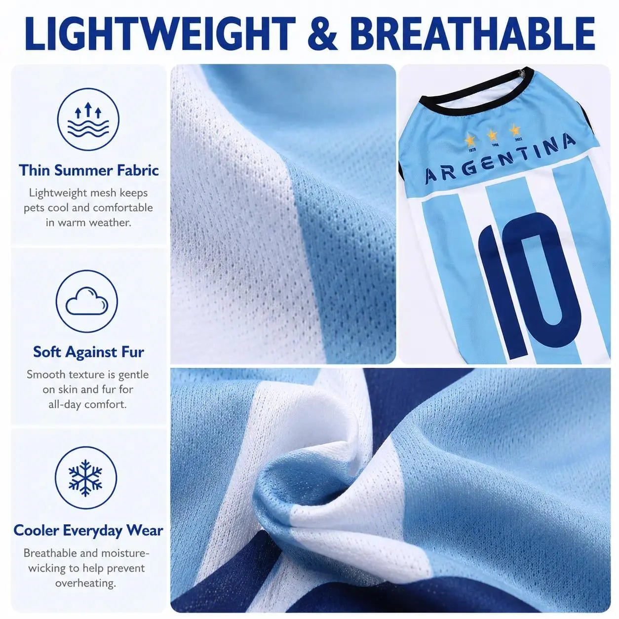 Pet Soccer Jersey Vest for Dogs & Cats, Lightweight Breathable Summer Pet Shirt, Team-Inspired Sleeveless Dog Clothes for Small Medium Pets