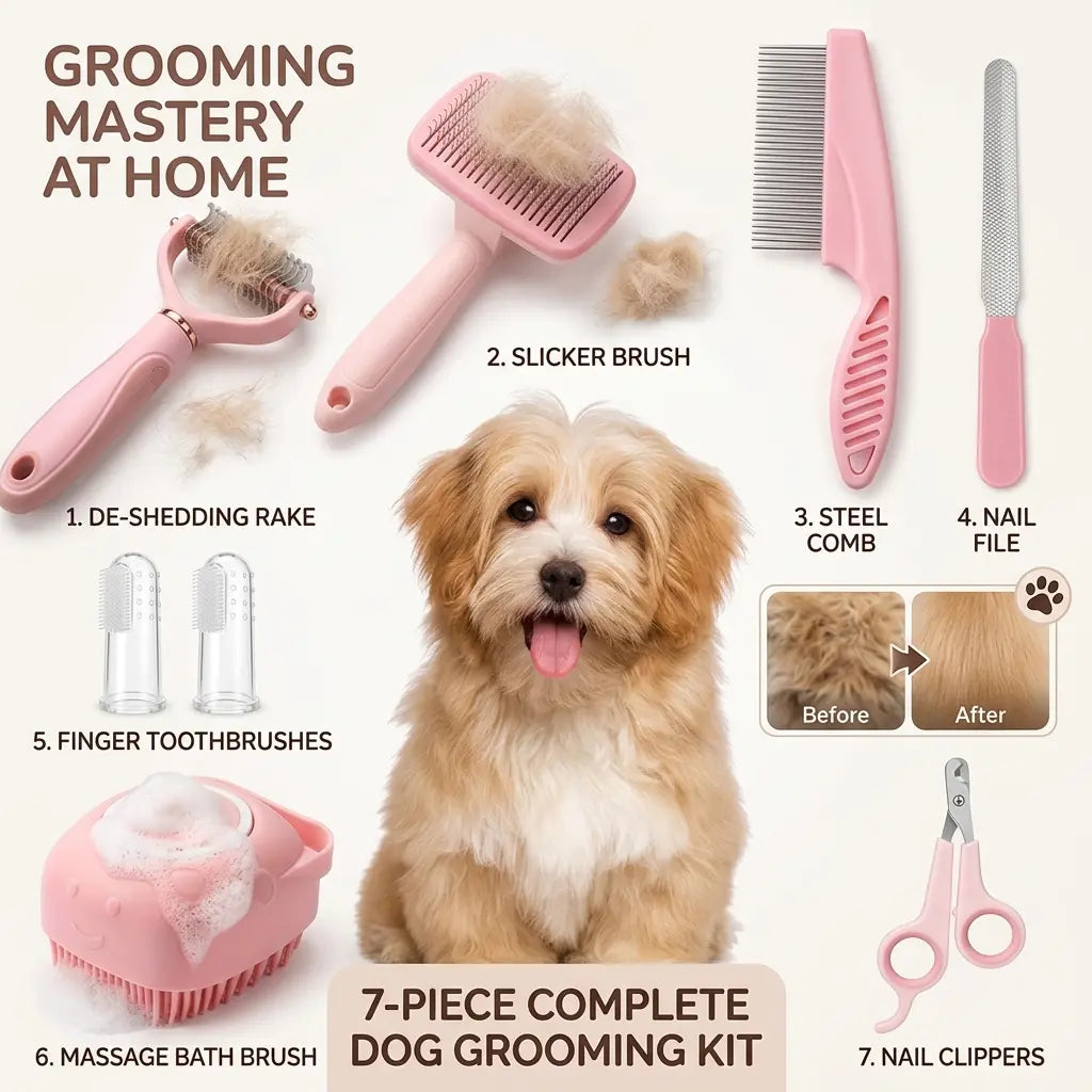8-In-1 Pet Grooming Kit - Dog & Cat Brush Set with Dematting Comb, Slicker Brush, Nail Clipper & Trimmer - Removes Tangles, Shedding Hair, Dirt & Mats,Your Pet’S Coat Tangle-Free & Shiny, Stress-Free Dog Cat Grooming,Pet Products, Cat Stuff, Hair Cleaner