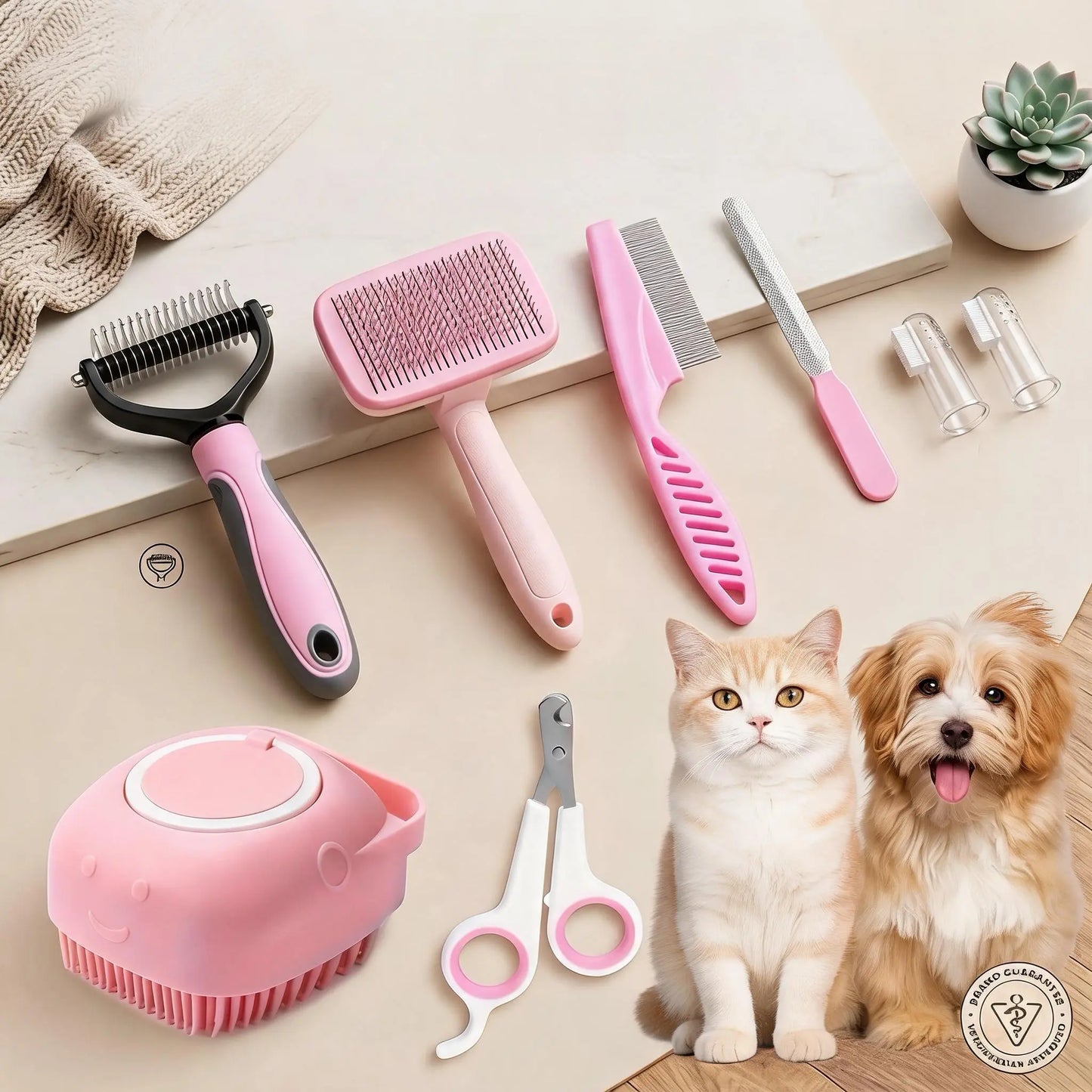 8-In-1 Pet Grooming Kit - Dog & Cat Brush Set with Dematting Comb, Slicker Brush, Nail Clipper & Trimmer - Removes Tangles, Shedding Hair, Dirt & Mats,Your Pet’S Coat Tangle-Free & Shiny, Stress-Free Dog Cat Grooming,Pet Products, Cat Stuff, Hair Cleaner
