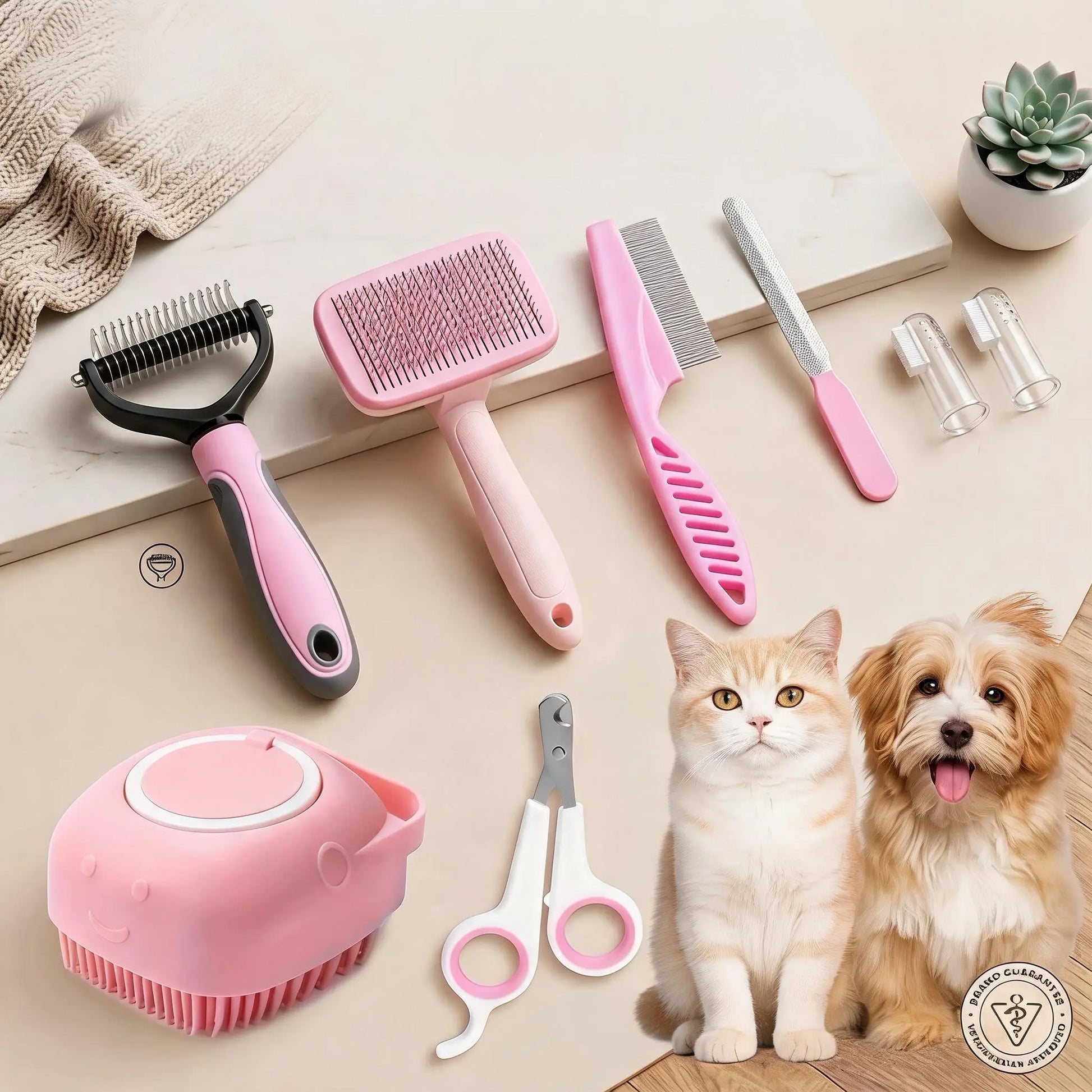 8-In-1 Pet Grooming Kit - Dog & Cat Brush Set with Dematting Comb, Slicker Brush, Nail Clipper & Trimmer - Removes Tangles, Shedding Hair, Dirt & Mats,Your Pet’S Coat Tangle-Free & Shiny, Stress-Free Dog Cat Grooming,Pet Products, Cat Stuff, Hair Cleaner