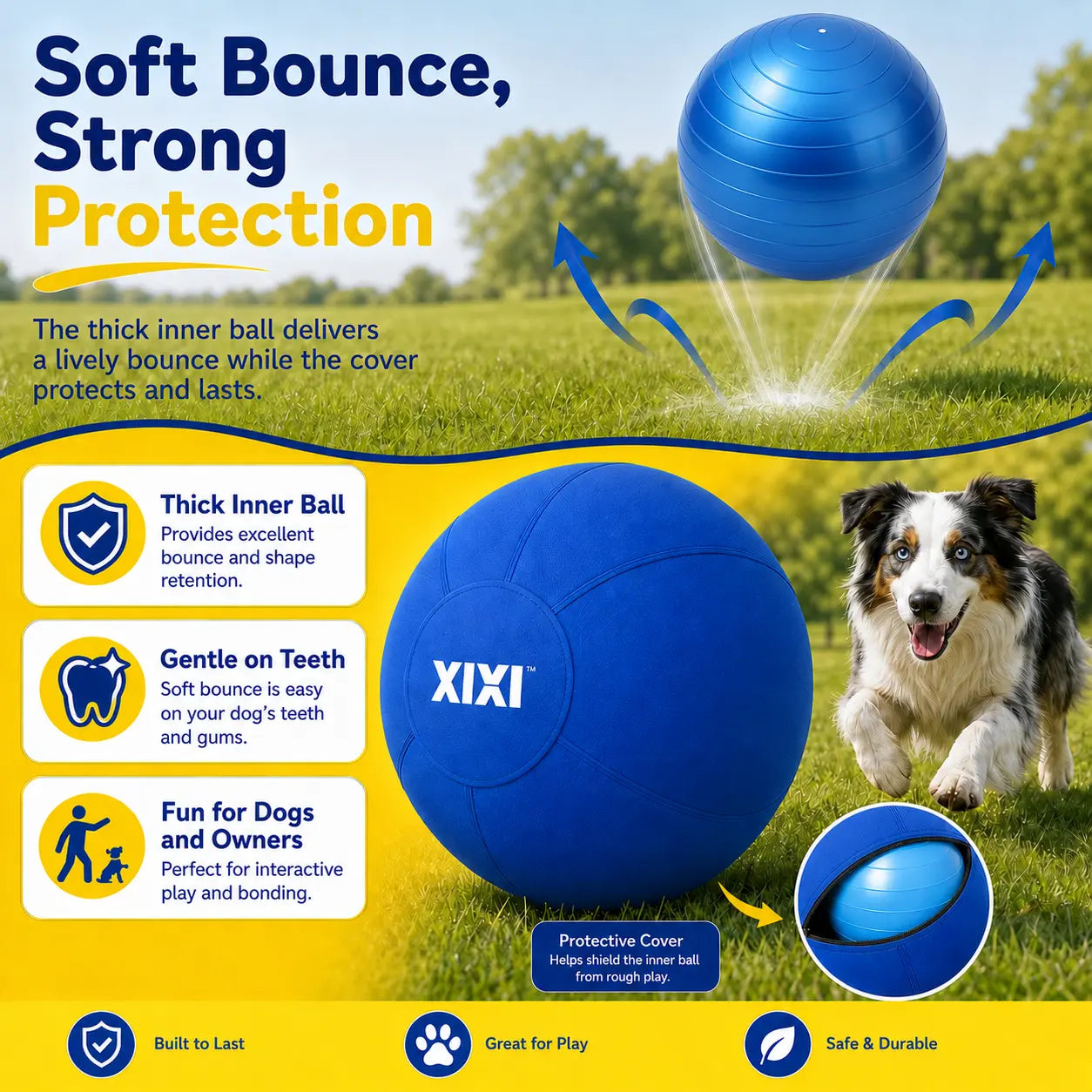 Xixipup Outdoor Interactive Herding Ball for High-Energy Dogs - Heavy-Duty Oxford Fabric, Inflatable Exercise & Training Toy, Easy to Clean, 18/22/25 in Camping Essentials