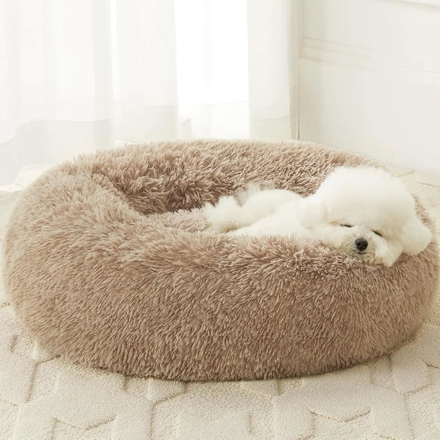BFPETHOME Calming Donut Dog & Cat Bed - 25D Foam Cushioned, Anti-Anxiety Snap Design, Deep Sleep Support, Fluffy Bedding, Machine Washable, Cold Water Safe, 30X30X8 In, Navy Grey, for 45 Lbs Small Dogs/Large Cats