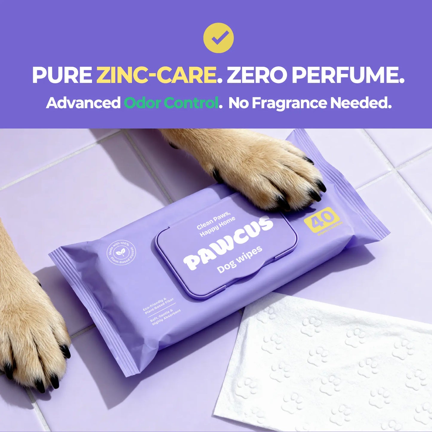 PAWCUS Premium Dog Wipes - 120 Count Smart Pack (3-Pack Bundle) | Made from 100% Plant-Based Viscose