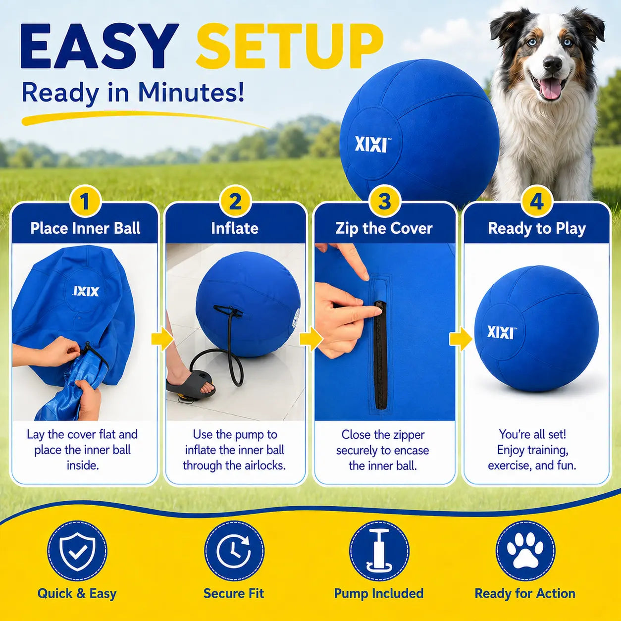 Xixipup Outdoor Interactive Herding Ball for High-Energy Dogs - Heavy-Duty Oxford Fabric, Inflatable Exercise & Training Toy, Easy to Clean, 18/22/25 in Camping Essentials