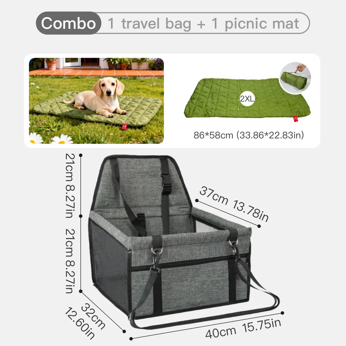 Pet Car Seat – Foldable Travel Safety Booster for Cats & Dogs | Breathable & Easy to Clean with Large Space | Fits Front & Back Seats, Easy to Assemble, Dogaccessories