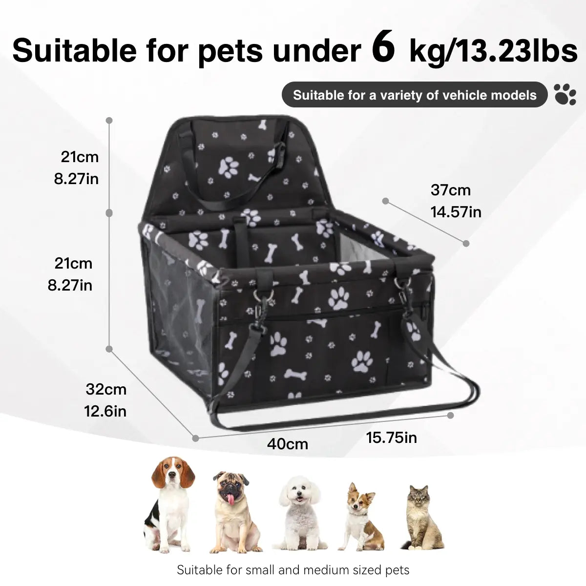 Pet Car Seat – Foldable Travel Safety Booster for Cats & Dogs | Breathable & Easy to Clean with Large Space | Fits Front & Back Seats, Easy to Assemble, Dogaccessories